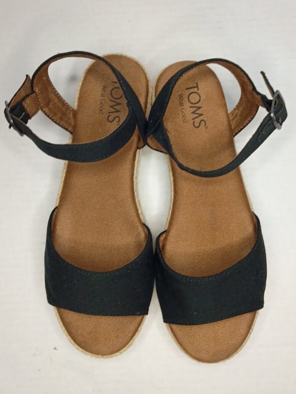 TOMS Naia Black Espadrille Platform Sandals Women's Size 7